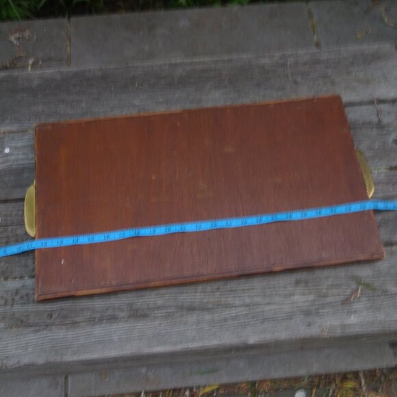Nice Wood Serving Tray with Metal Handles and Carved Border - Picture 6 of 12